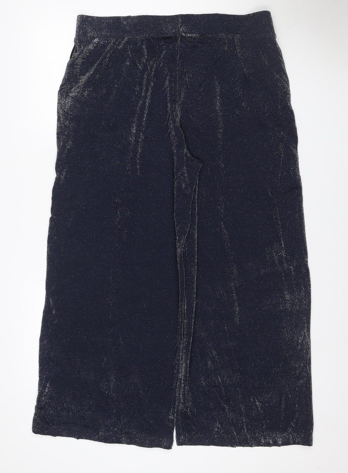 Marks & Spencer Women Black Glitter High Rise Wide-Leg Trousers UK 18