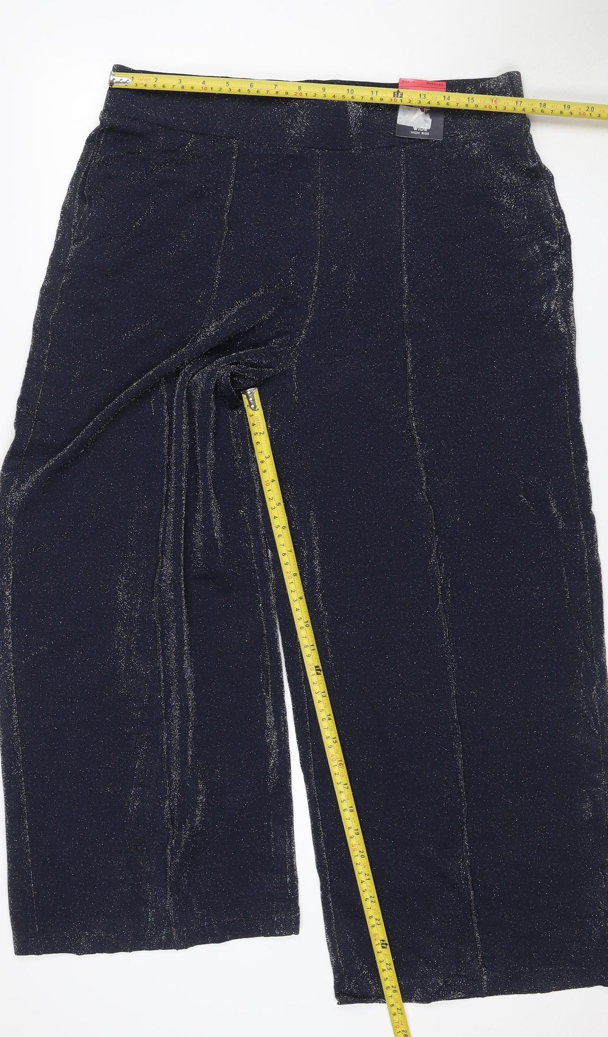 Marks & Spencer Women Black Glitter High Rise Wide-Leg Trousers UK 18