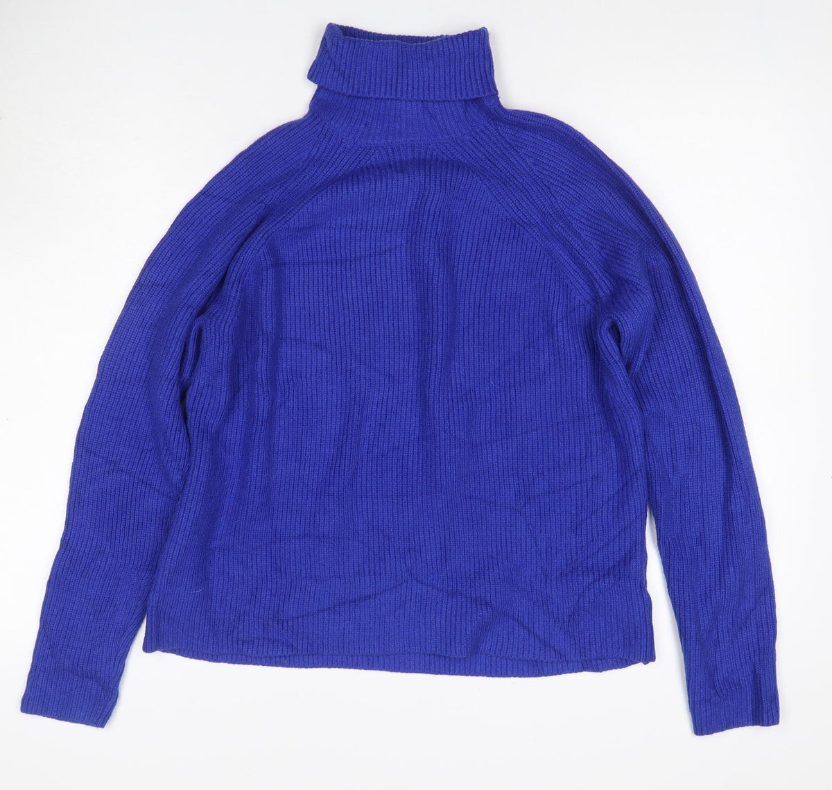 Marks & Spencer Womens Blue M Roll Neck Cable Knit Raglan Jumper