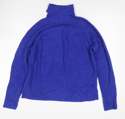Marks & Spencer Womens Blue M Roll Neck Cable Knit Raglan Jumper