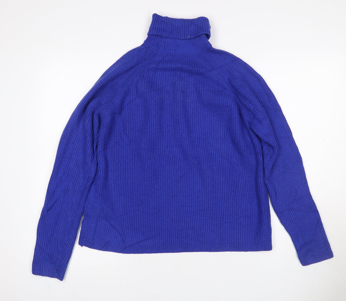 Marks & Spencer Womens Blue M Roll Neck Cable Knit Raglan Jumper