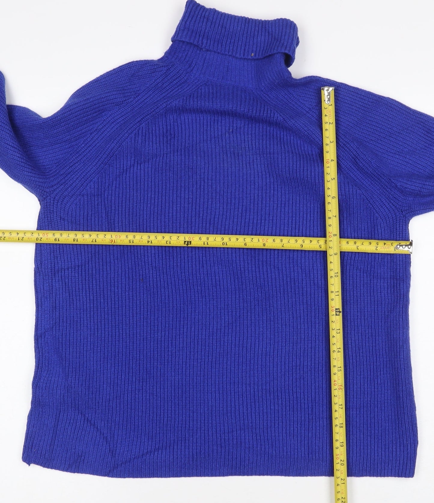 Marks & Spencer Womens Blue M Roll Neck Cable Knit Raglan Jumper