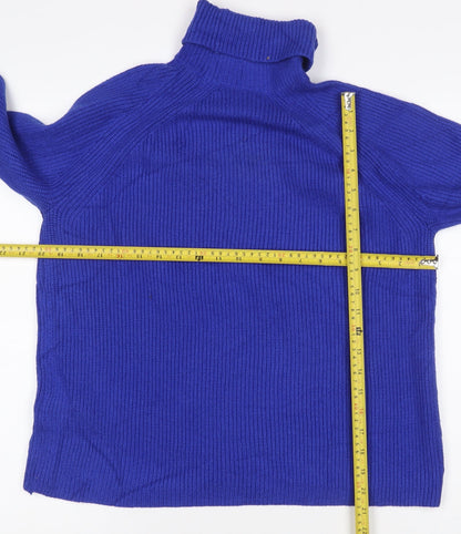 Marks & Spencer Womens Blue M Roll Neck Cable Knit Raglan Jumper