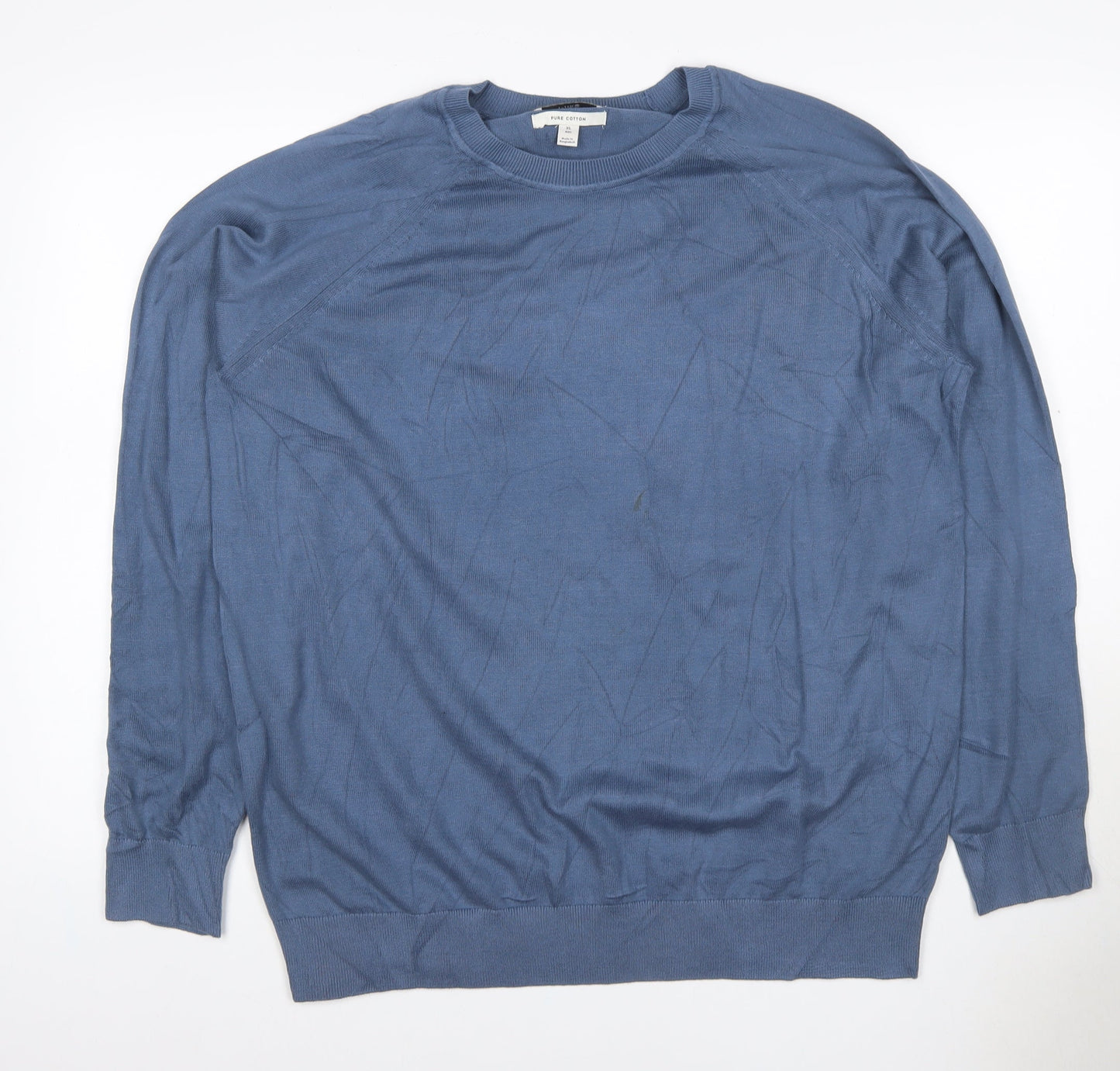 Marks & Spencer Mens Blue XL Pure Cotton Crew Neck Pullover Jumper
