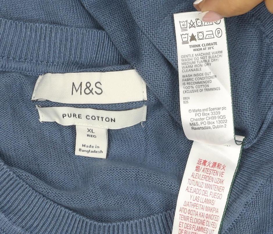 Marks & Spencer Mens Blue XL Pure Cotton Crew Neck Pullover Jumper