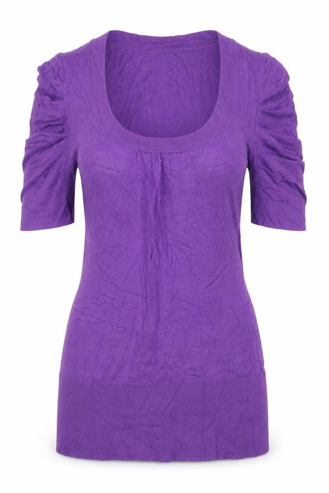 Warehouse Women Purple UK 8 Knit Scoop Neck Puff Sleeve Top