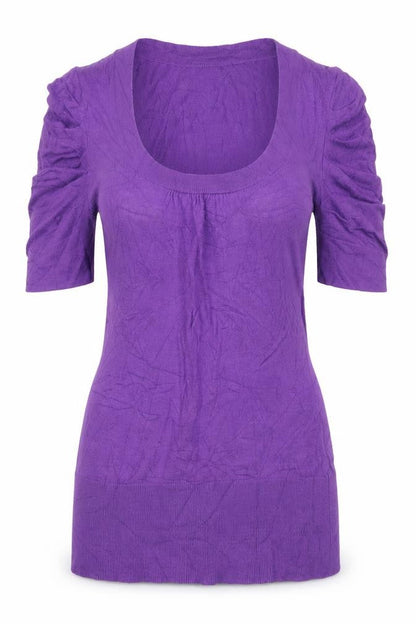 Warehouse Women Purple UK 8 Knit Scoop Neck Puff Sleeve Top