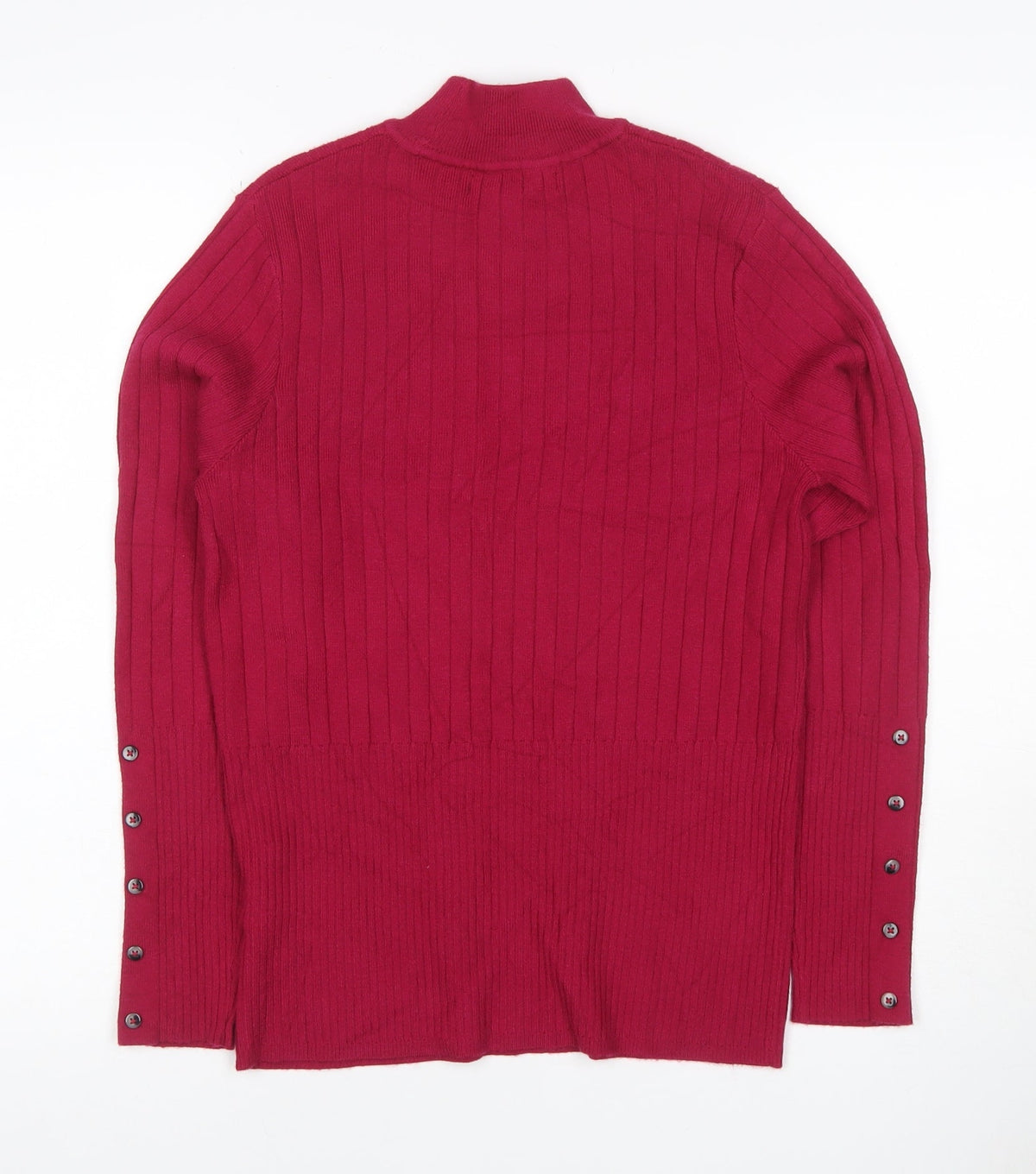Marks & Spencer Womens Red UK 10 Ribbed Roll Neck Button Hem Knit Jumper