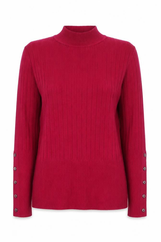 Marks & Spencer Womens Red UK 10 Ribbed Roll Neck Button Hem Knit Jumper