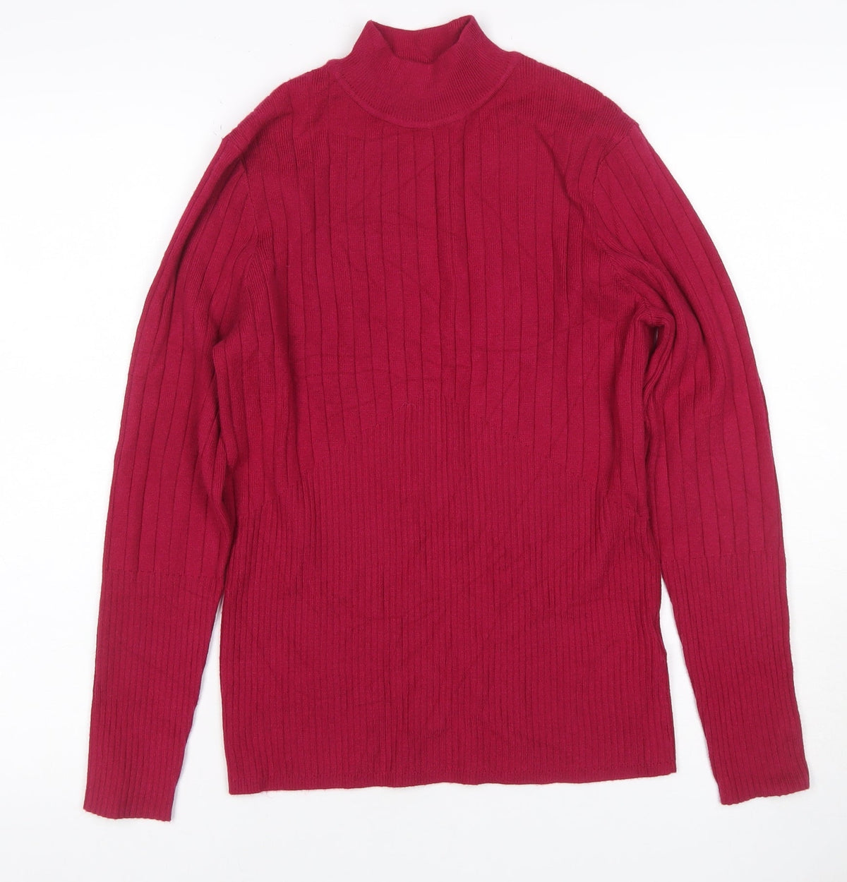 Marks & Spencer Womens Red UK 10 Ribbed Roll Neck Button Hem Knit Jumper
