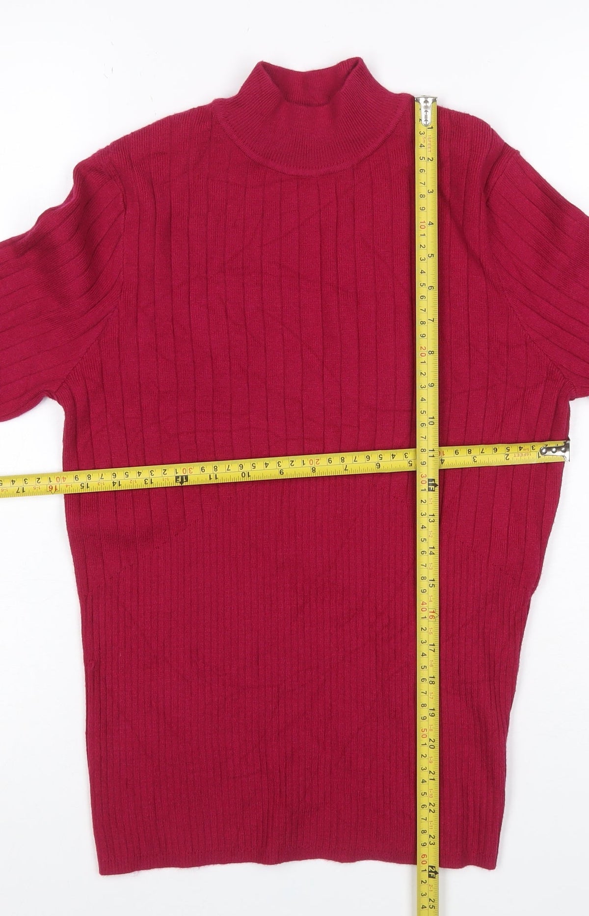 Marks & Spencer Womens Red UK 10 Ribbed Roll Neck Button Hem Knit Jumper