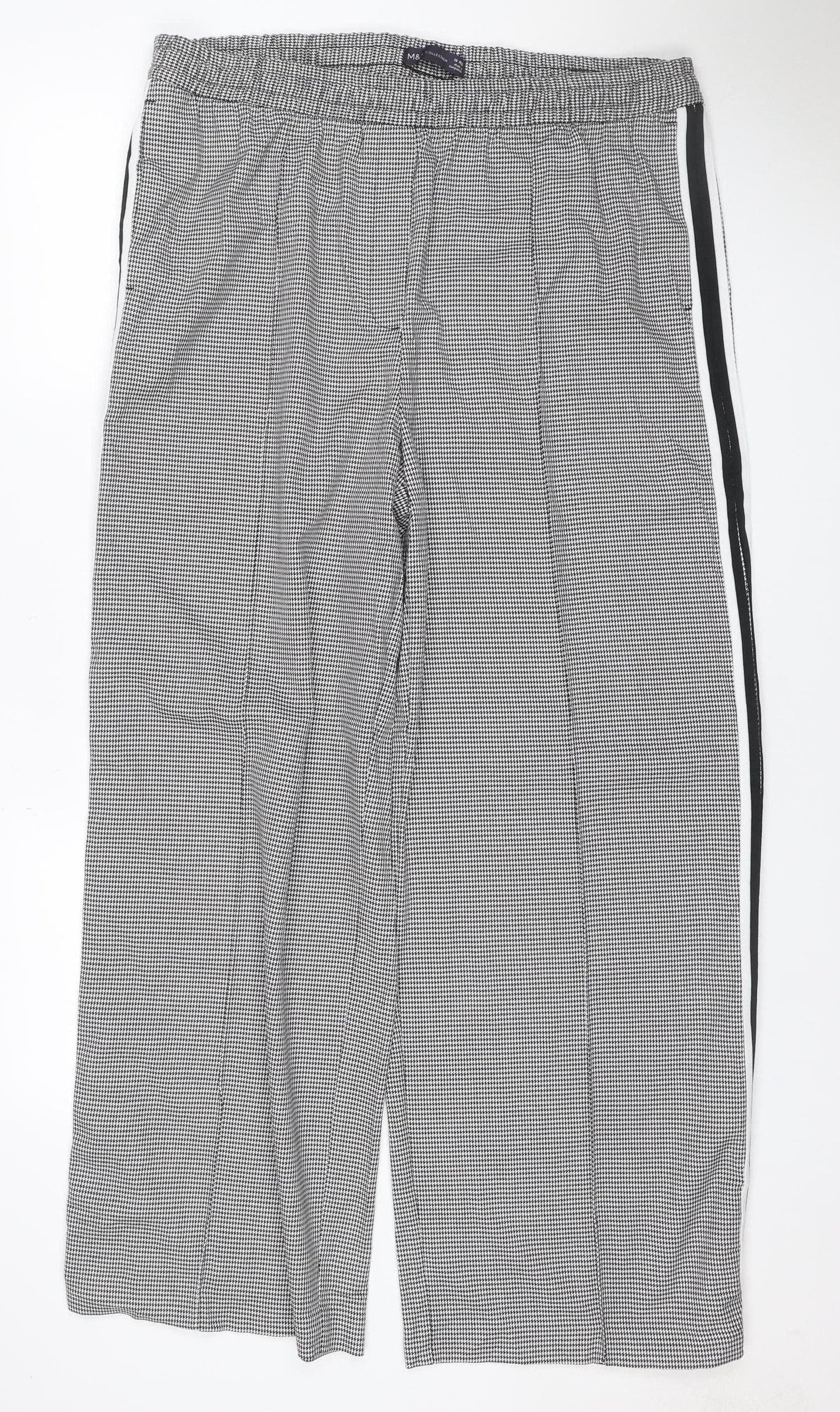 Marks & Spencer Women Grey Check Stripe Straight Leg Trousers UK 18 Regular