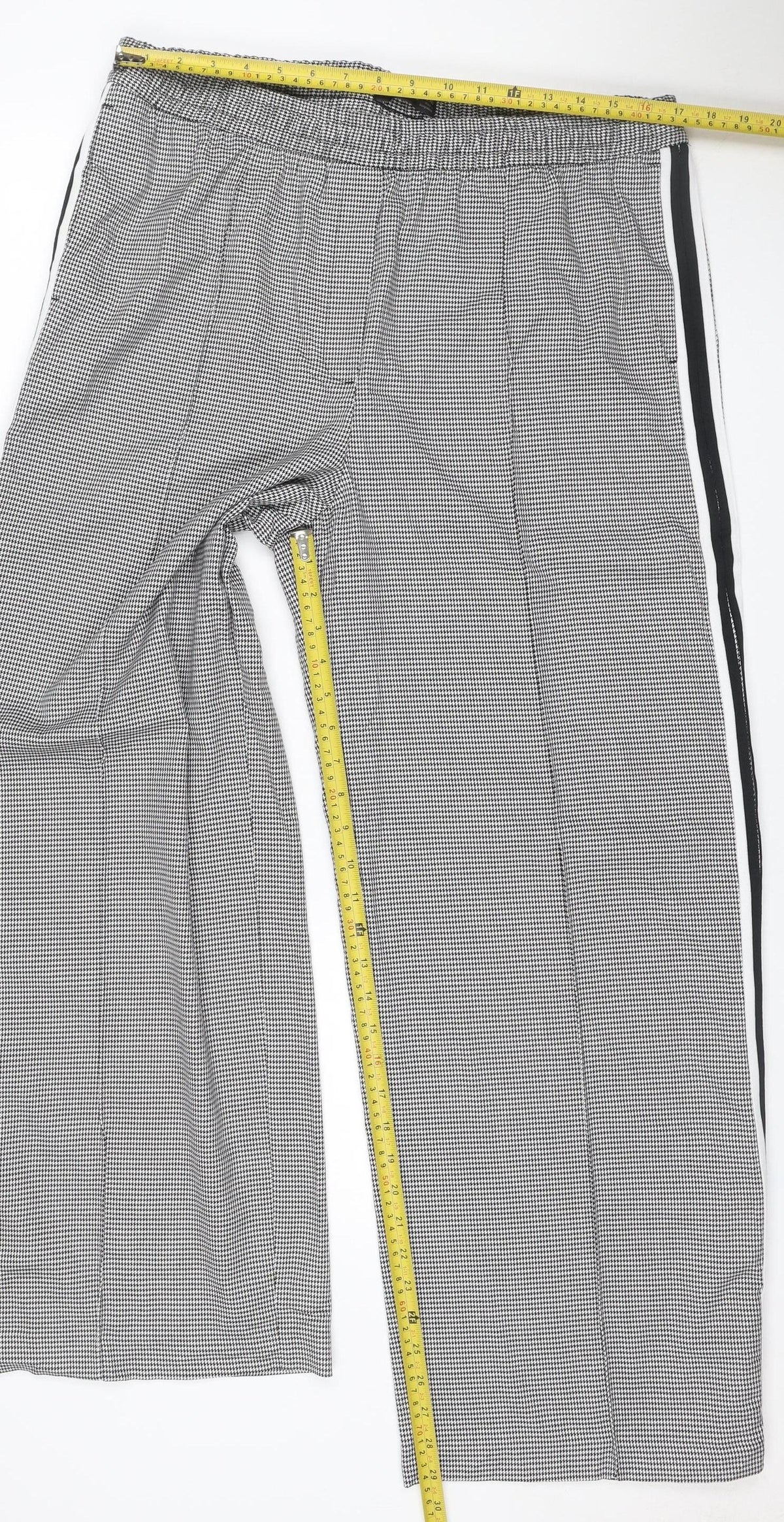 Marks & Spencer Women Grey Check Stripe Straight Leg Trousers UK 18 Regular