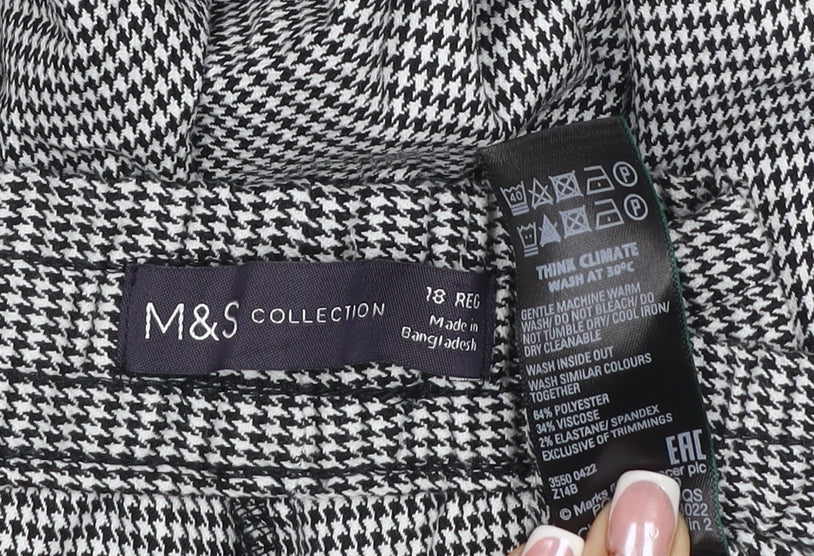 Marks & Spencer Women Grey Check Stripe Straight Leg Trousers UK 18 Regular