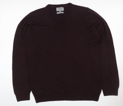 Marks & Spencer Men Brown M V-Neck Cashmilon Acrylic Knit Pullover Jumper