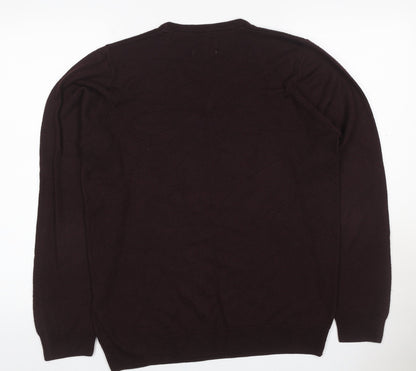 Marks & Spencer Men Brown M V-Neck Cashmilon Acrylic Knit Pullover Jumper