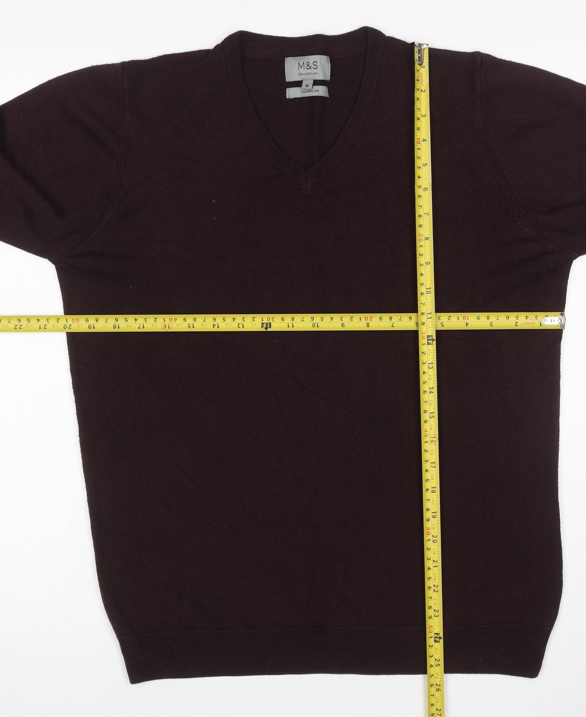 Marks & Spencer Men Brown M V-Neck Cashmilon Acrylic Knit Pullover Jumper