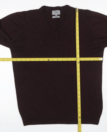 Marks & Spencer Men Brown M V-Neck Cashmilon Acrylic Knit Pullover Jumper