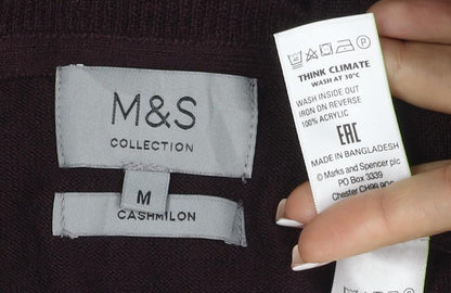 Marks & Spencer Men Brown M V-Neck Cashmilon Acrylic Knit Pullover Jumper