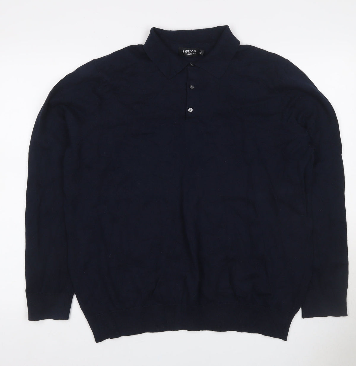 Burton Menswear Men’s Navy Blue XL Collared Button Knit Pullover Jumper