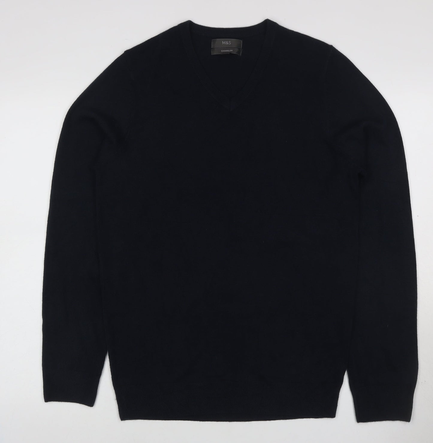 Marks & Spencer Mens Black M V-Neck Pullover Cashmilon Knit Jumper