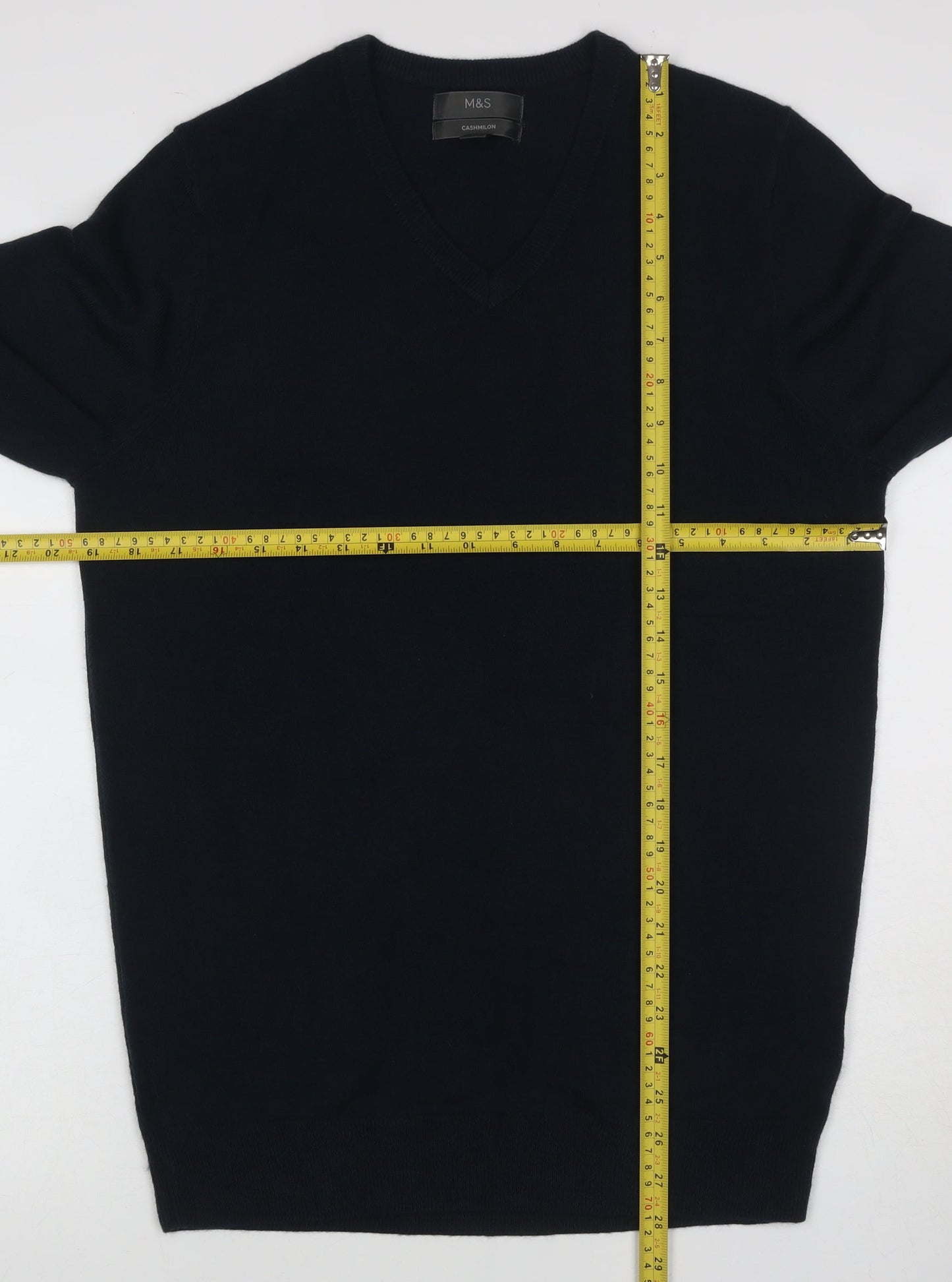 Marks & Spencer Mens Black M V-Neck Pullover Cashmilon Knit Jumper