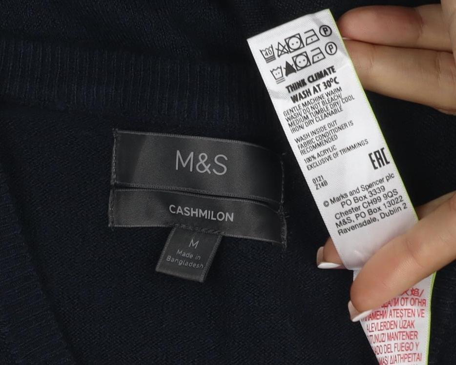 Marks & Spencer Mens Black M V-Neck Pullover Cashmilon Knit Jumper