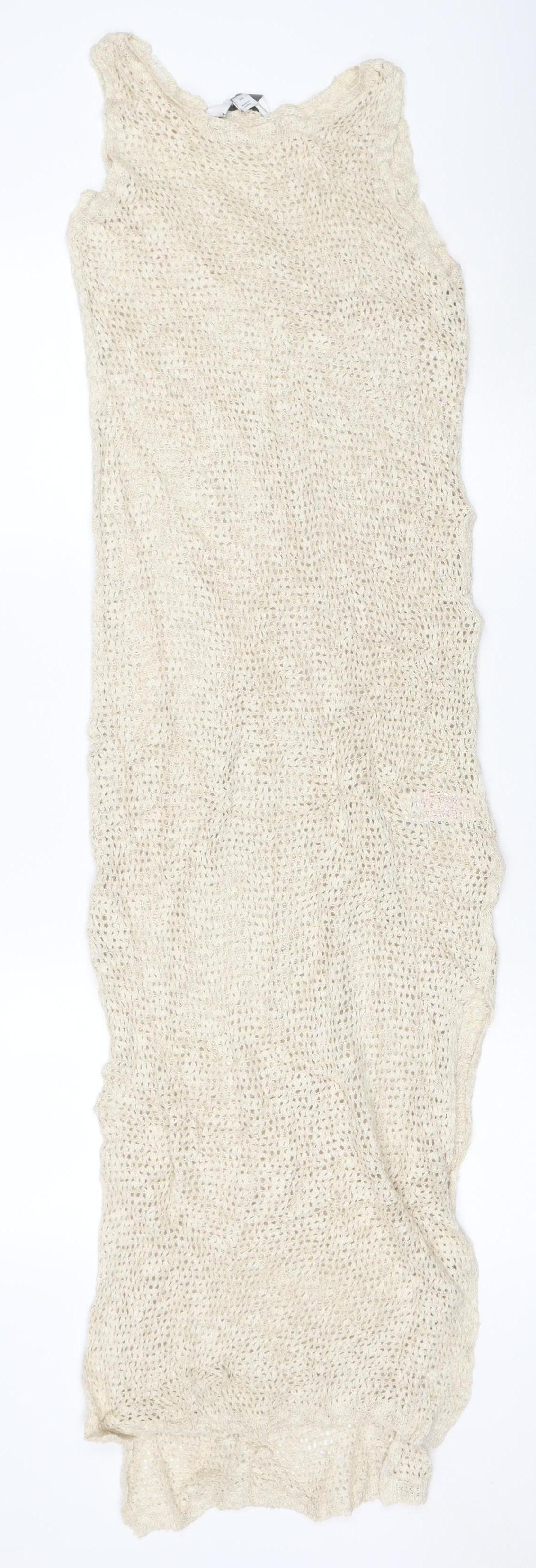 Marks & Spencer Women Ivory XS Knit Jumper Dress Knee Length Casual