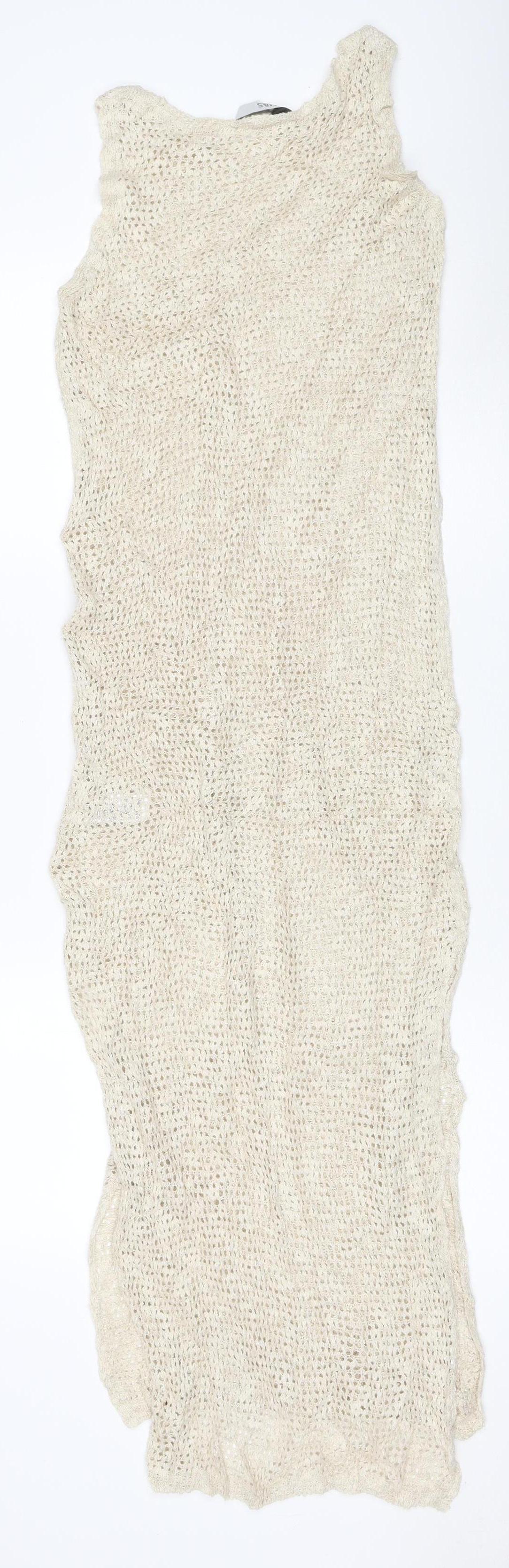 Marks & Spencer Women Ivory XS Knit Jumper Dress Knee Length Casual