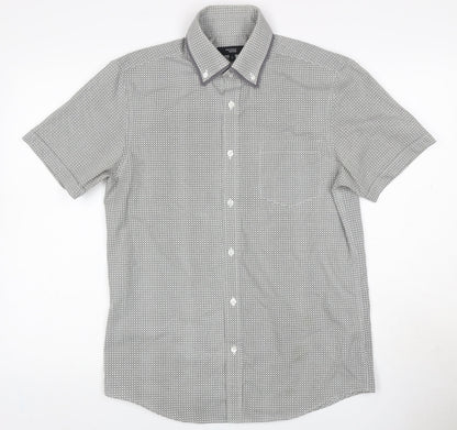 Additional front view of Thomas Nash Men’s Grey Geometric Short Sleeve Button-Up Shirt S