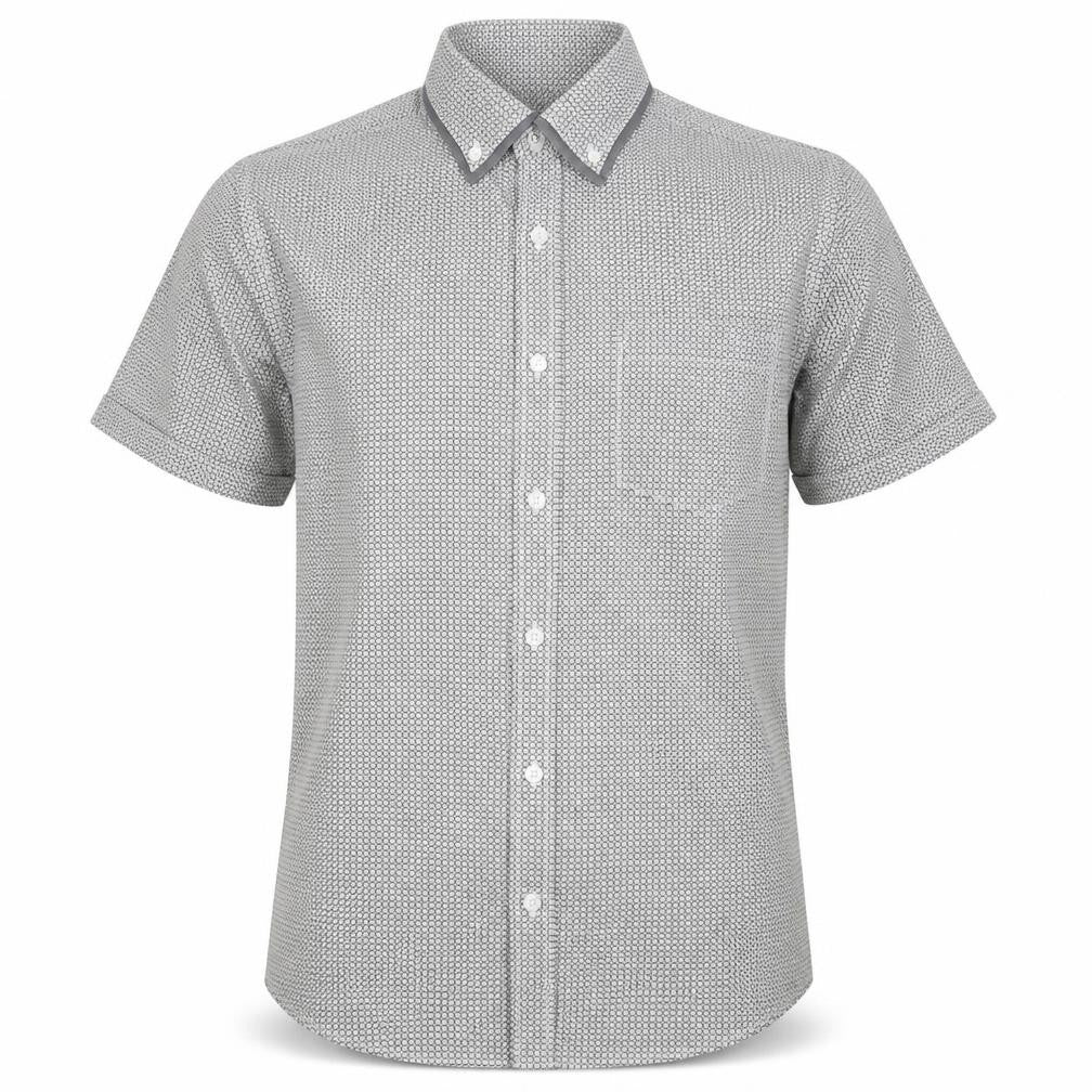 Thomas Nash Men’s Grey Geometric Short Sleeve Button-Up Shirt S