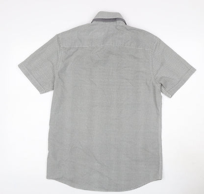 Back view of Thomas Nash Men’s Grey Geometric Short Sleeve Button-Up Shirt S