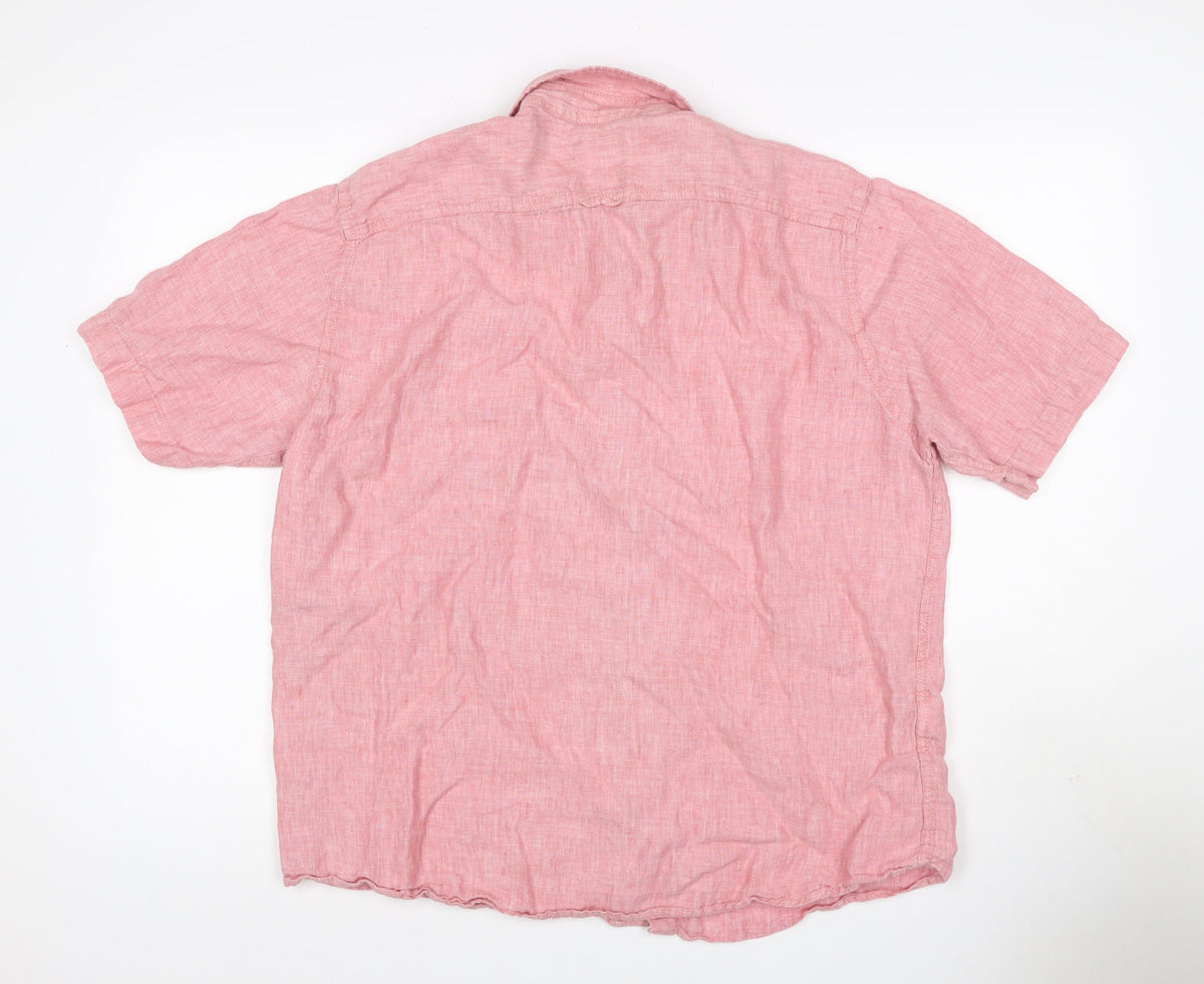 Blue Harbour Men Pink Linen Shirt L Regular Fit Short Sleeve