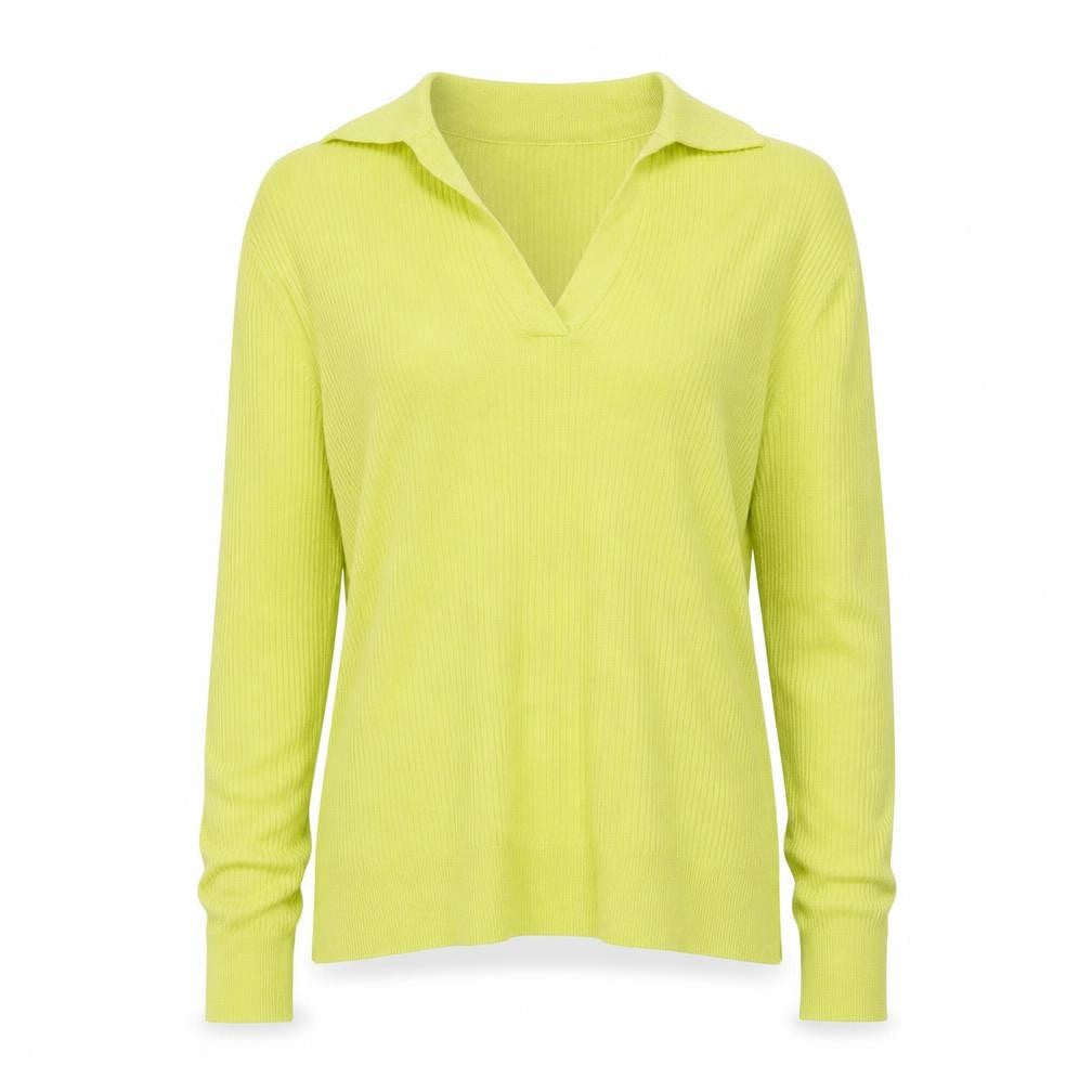 Autograph Women Yellow XS 100% Cashmere Ribbed Collared V-Neck Jumper