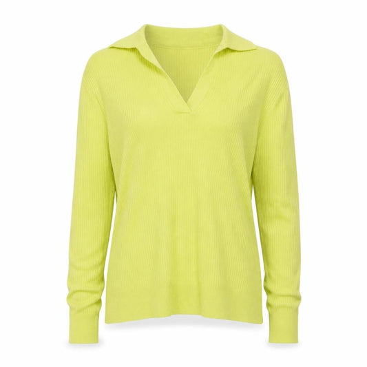 Front view of Autograph Women Yellow XS 100% Cashmere Ribbed Collared V-Neck Jumper