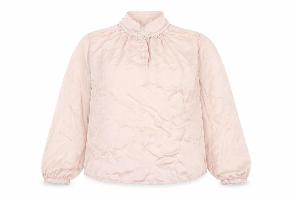 Chort Women Pink S Ruffle High Neck Long Sleeve Viscose Blouse