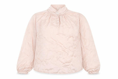 Chort Women Pink S Ruffle High Neck Long Sleeve Viscose Blouse