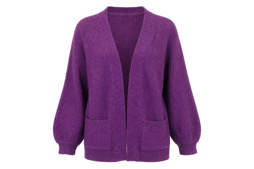 Fat Face Women Purple UK 14 Open Knit V-Neck Pocket Cardigan