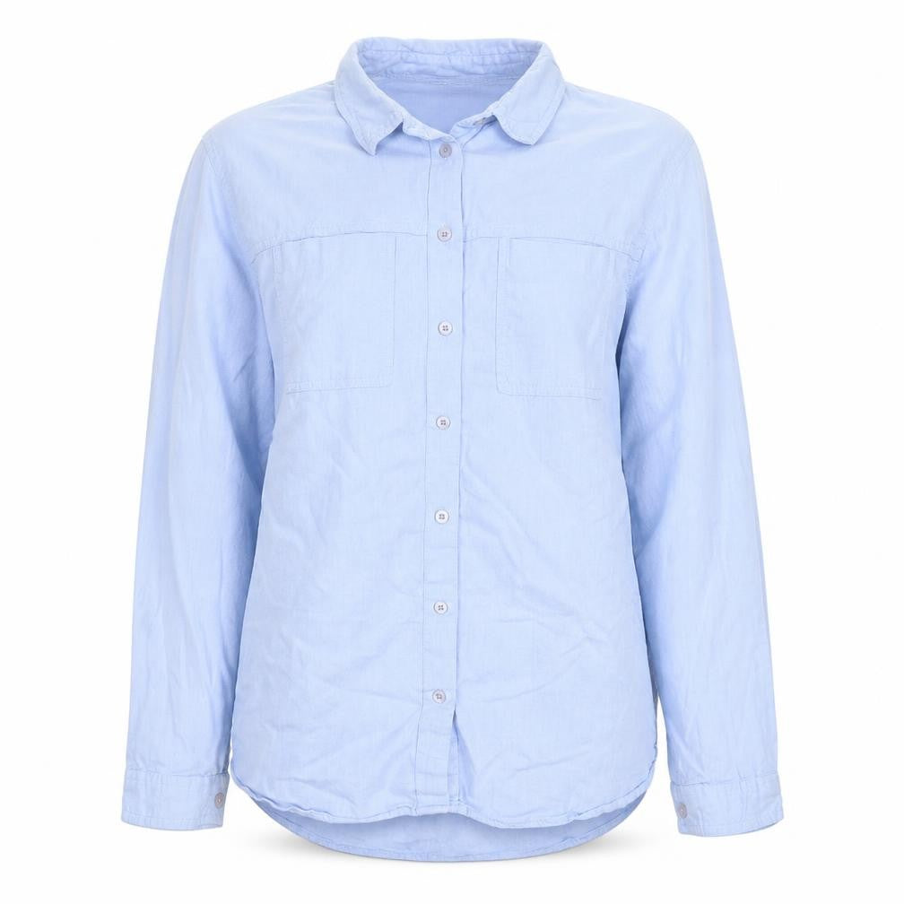 Topshop Women Blue UK 14 Cotton Collared Long Sleeve Button-Up Shirt