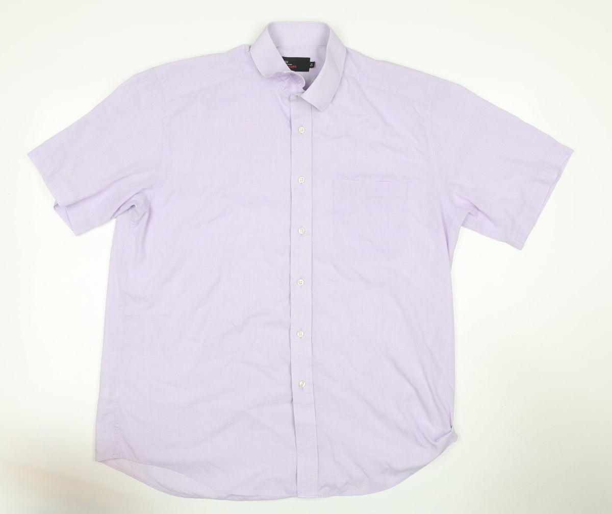 Marks & Spencer Men’s Purple 16.5 Check Easy Care Short Sleeve Shirt