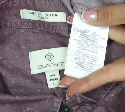 Brand and care label for GANT Men's Purple 2XL Geometric Cotton Button-Down Long Sleeve Shirt