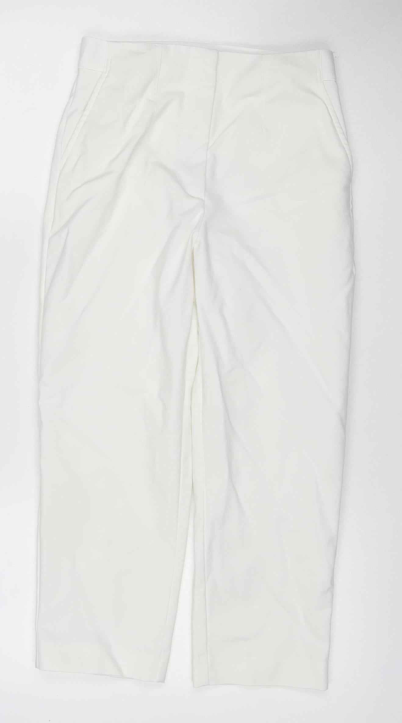 Marks & Spencer Women Ivory Size 8 Regular Straight Stretch Trousers