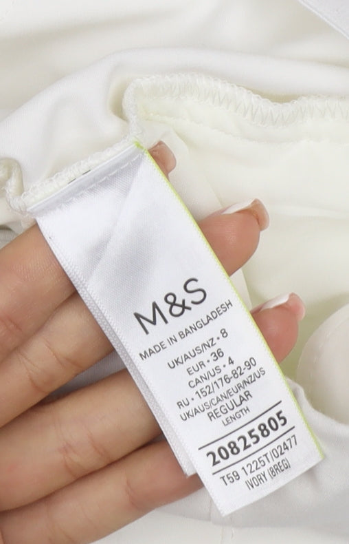 Marks & Spencer Women Ivory Size 8 Regular Straight Stretch Trousers