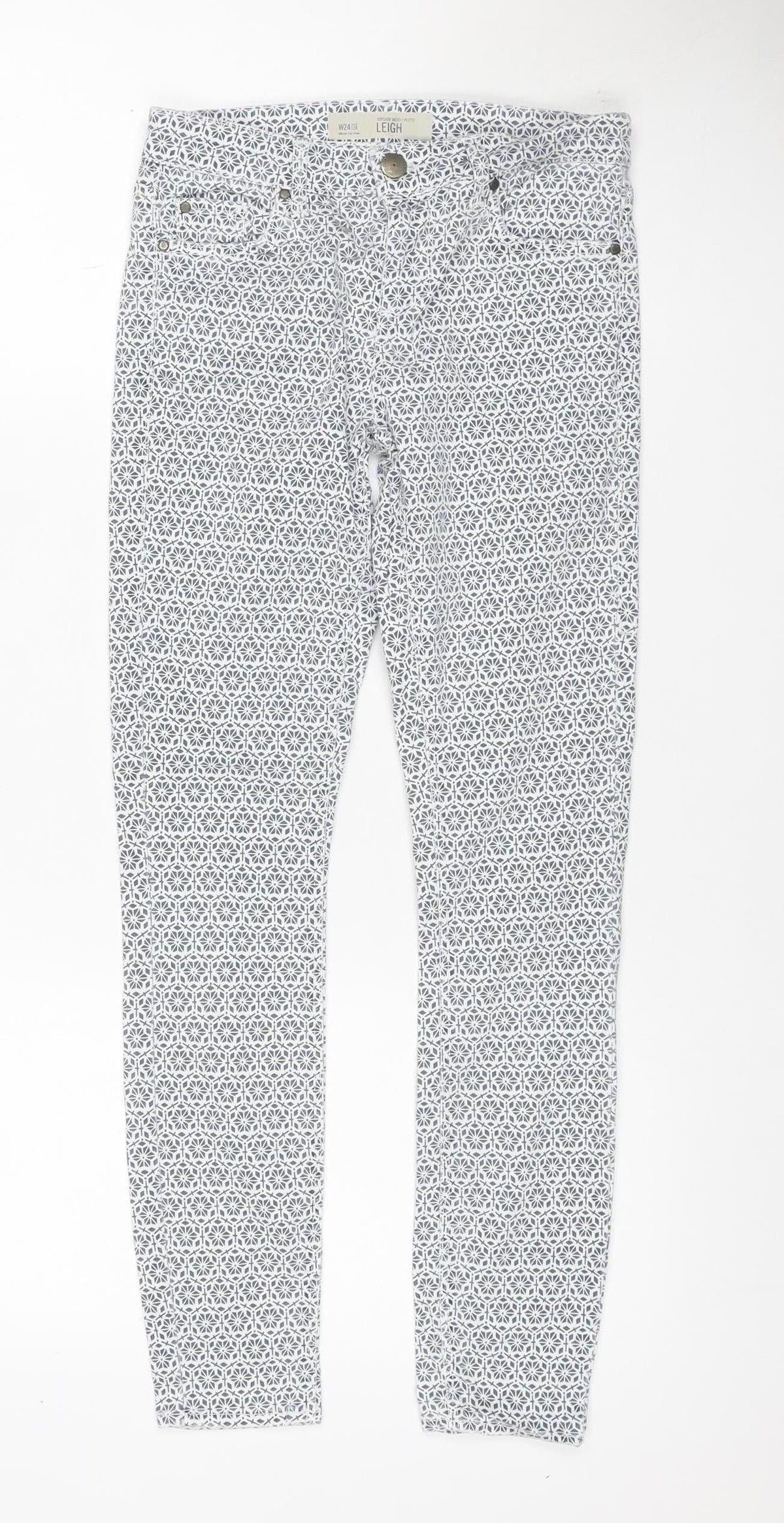 Topshop Women White Geometric Leigh Skinny Jeggings UK 6 Petite