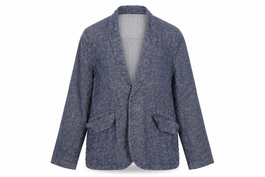 M&S Women’s Blue Linen Cotton Blend Open Front Blazer UK 18