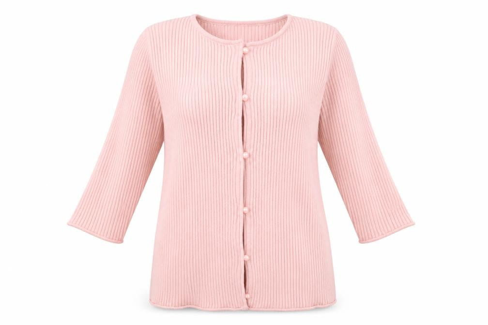 ASOS Design Women Pink UK 12 Rib Knit Button 3/4 Sleeve Cardigan