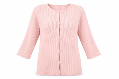 Front view of ASOS Design Women Pink UK 12 Rib Knit Button 3/4 Sleeve Cardigan