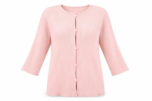 Front view of ASOS Design Women Pink UK 12 Rib Knit Button 3/4 Sleeve Cardigan