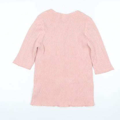Back view of ASOS Design Women Pink UK 12 Rib Knit Button 3/4 Sleeve Cardigan