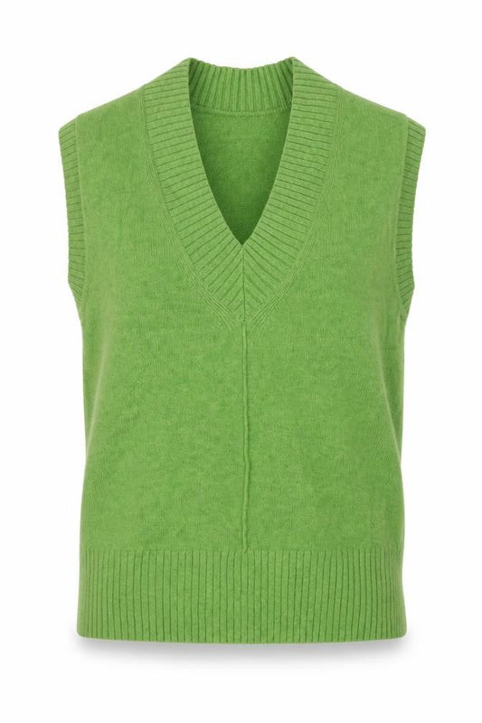 Marks & Spencer Women Green S V-Neck Sleeveless Knit Jumper Vest